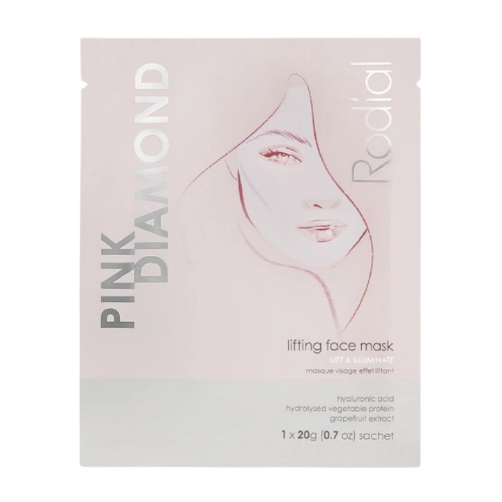 Pink Diamond arcfeszesítő maszk, RODIAL, javítja a bőr megjelenését és ragyogóvá teszi, 1 db