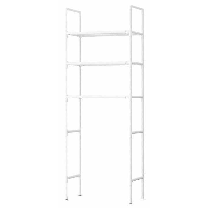 Raft Depozitare Pentru Baie, Masina De Spalat, Cu 3 Polite, Metal, Alb, 155x72x25cm