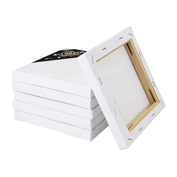 Pachet panze albe pentru pictura, Pictorul Fericit, bumbac 100%, 312 gr/mp, 30x40 cm, set 5 bucăți