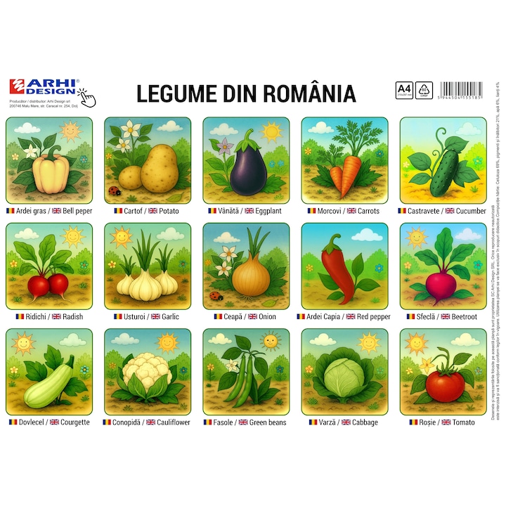 Plansa legume A4 din carton cu lacuire UV, set 5 bucati