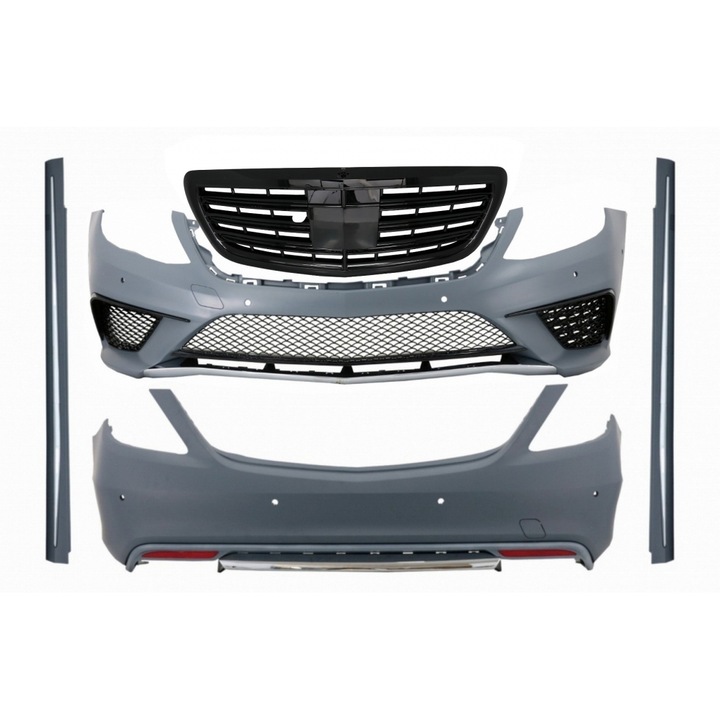 Pachet Exterior cu Grila Centrala Negru Lucios compatibil cu Mercedes S-Class W222 2013-06.2017 S63 Design