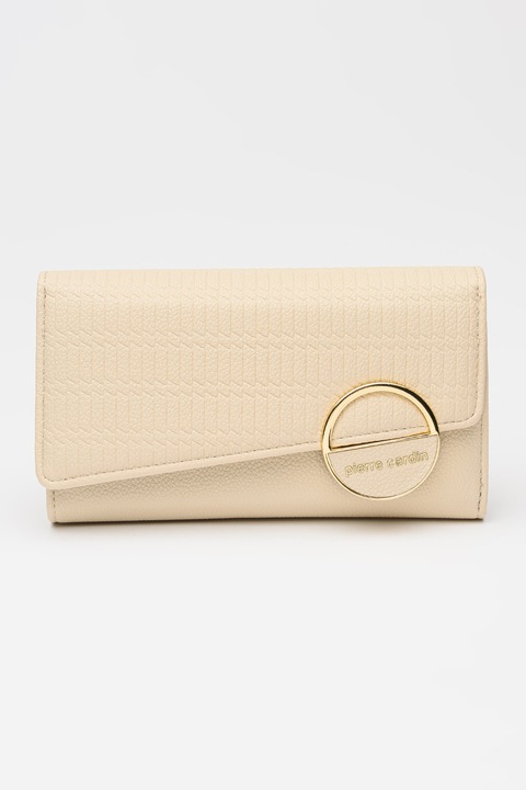 Pierre Cardin, Портфейл от еко кожа с метален детайл, Светло бежово