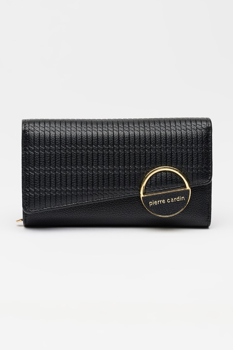 Pierre Cardin, Портфейл от еко кожа с метален детайл, Черен