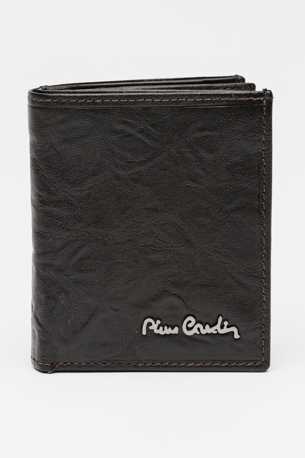 Pierre Cardin, Portofel pliabil din piele cu logo metalic, Maro inchis