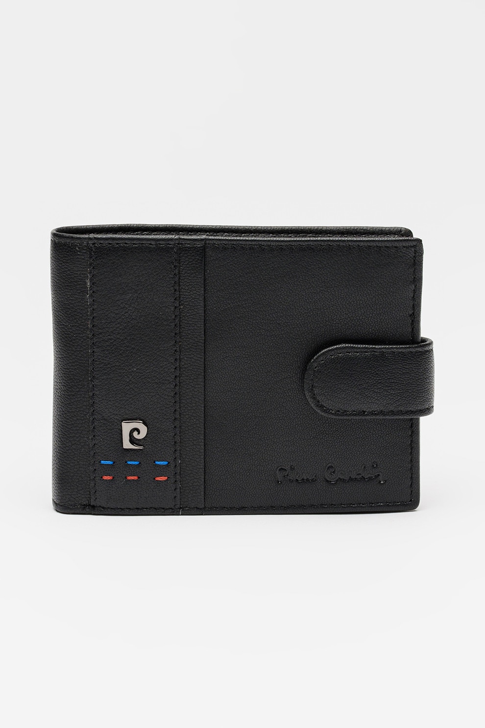 Pierre Cardin, Portofel din piele cu inchidere cu capsa, Negru