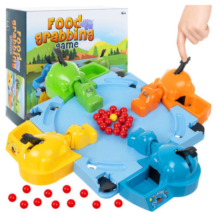 Joc interactiv de masa pentru copii – Hipopotami mancaciosi, competitie de reflexe 2–4 jucatori, arcade family game, 4 ani +