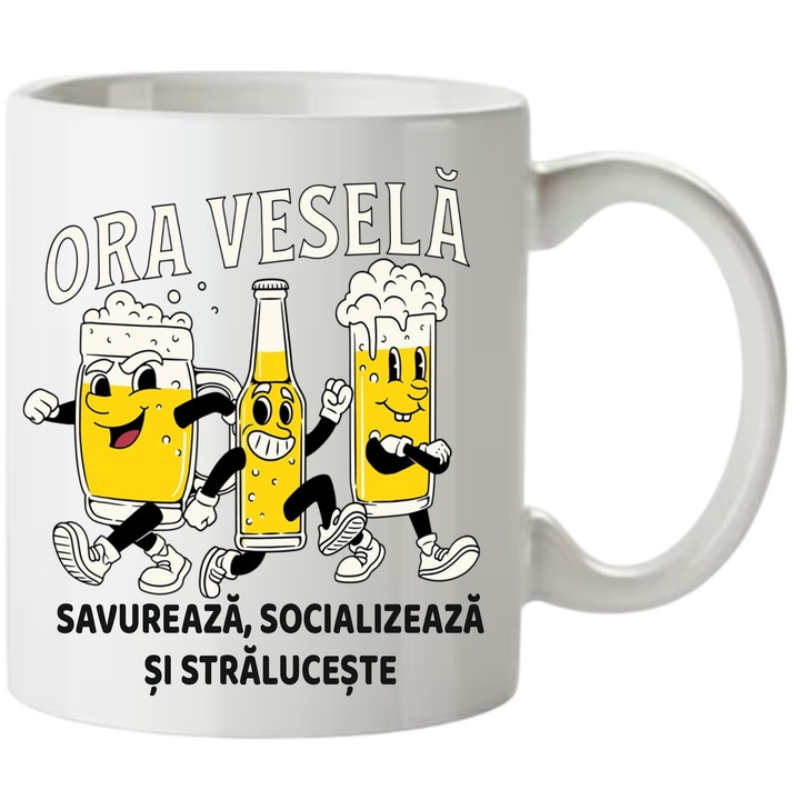 Cana personalizata Ora vesela, ceramica, alb, 330 ml