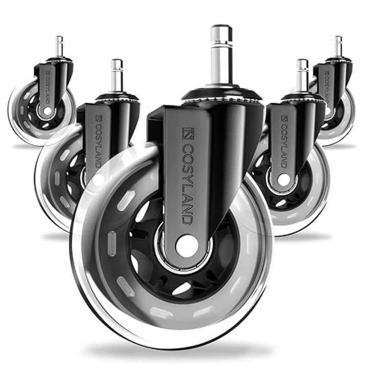 5pcs Role pentru Scaun Birou COSYLAND 11mm x 22mm, Fara Zgarieturi pe Podea, Fara Depuneri de Murdarie, Negru Mat