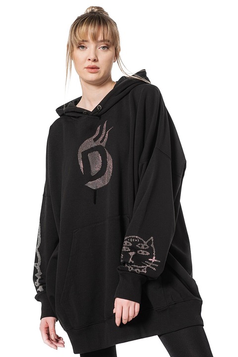 Rochie de damă Diesel Oxi 1001718 16121-52, Tip hanorac, Pietre decorative, Bumbac, S, Negru