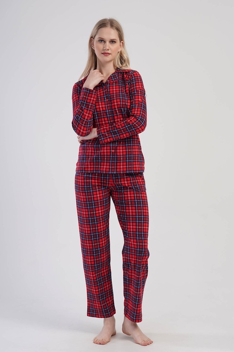 Pijama bumbac cu nasturi Vienetta, London, Verde