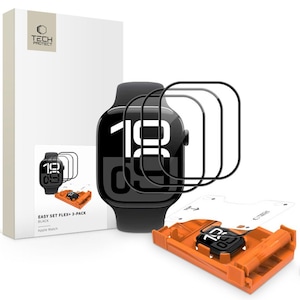Set 3 folii sticla Tech-Protect Easy Set Flex Plus compatibile cu Apple Watch 10 / 11 46 mm, Negru