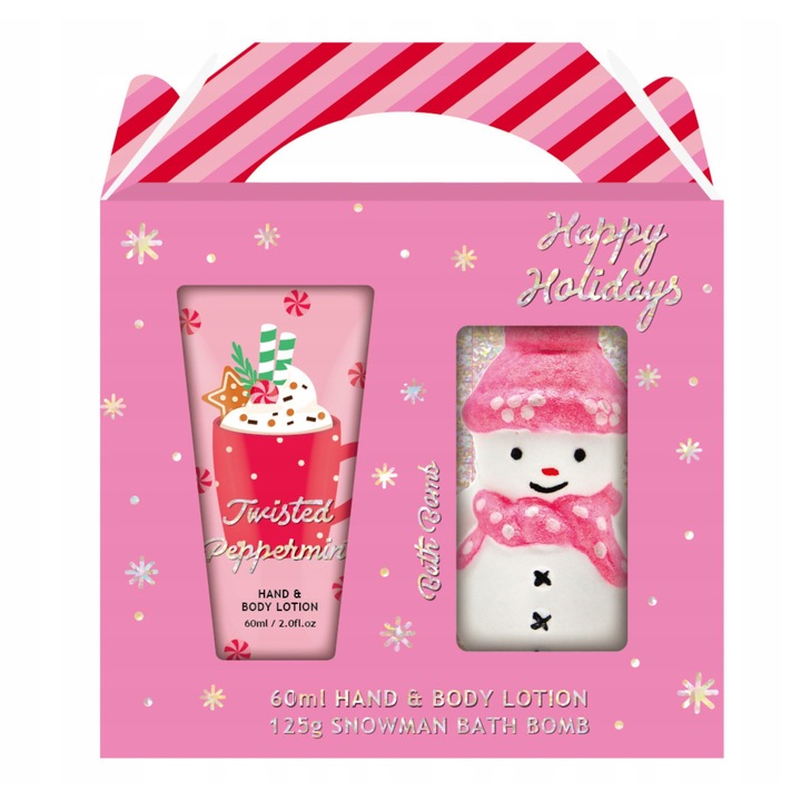 Комплект козметични подаръци за деца Xmas Kids, Aurora, 2 елемента с аромат на лотосов цвят, съдържа лосион за тяло 60 мл и ефервесцентна бомба за баня 120 гр, празнична розова опаковка, деликатна грижа