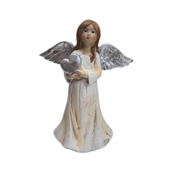 Фигура за сувенир, Stilvera, ангел, сребристо сърце, полирезин, България