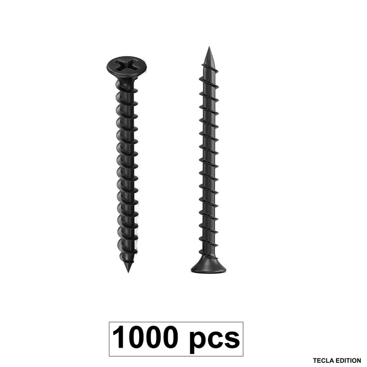 Set 1000 Suruburi autofiletante pentru gips-carton, 4.2x70 mm, filet rapid pentru lemn, cap inecat PH2, otel fosfatat