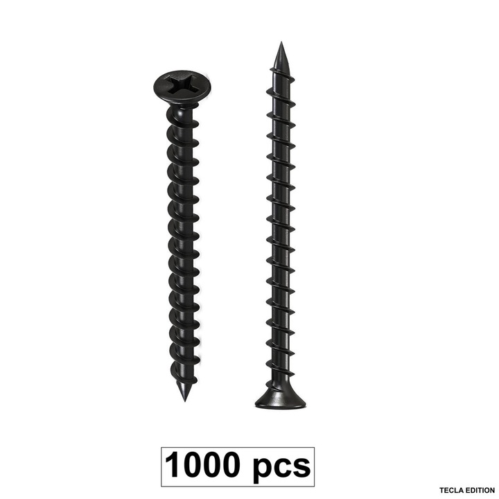 Set 1000 Suruburi autofiletante pentru gips-carton, 4.8x120 mm, filet rapid pentru lemn, cap inecat PH2, otel fosfatat