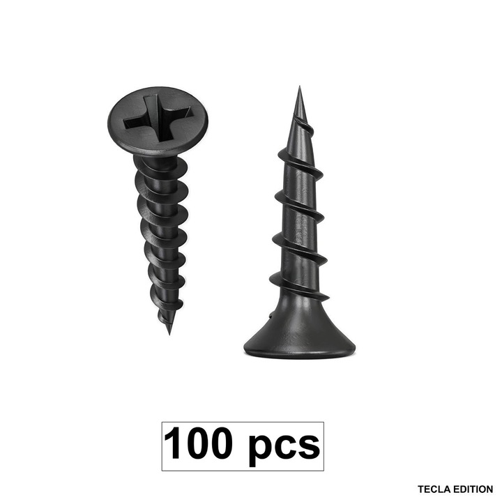 Set 100 Suruburi autofiletante pentru gips-carton, 3.5x25 mm, filet rapid pentru lemn, cap inecat PH2, otel fosfatat