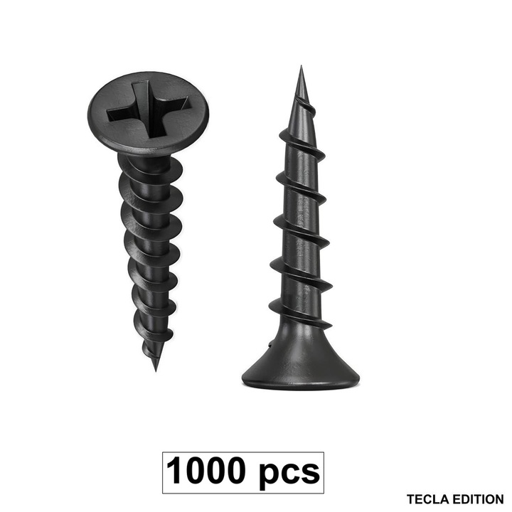 Set 1000 Suruburi autofiletante pentru gips-carton, 3.5x35 mm, filet rapid pentru lemn, cap inecat PH2, din otel fosfatat