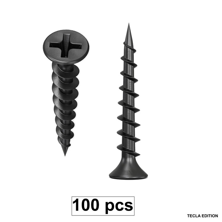 Set 100 Suruburi autofiletante pentru gips-carton, 3.5x45 mm, filet rapid pentru lemn, cap inecat PH2, otel fosfatat