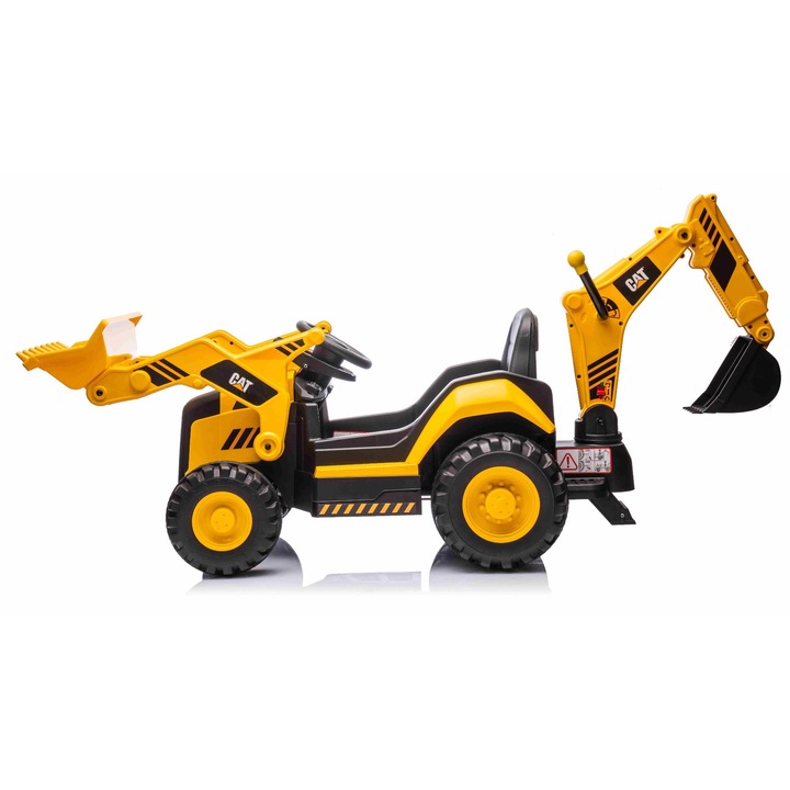 Excavator electric Caterpillar, Tea Sports, cupa fata/spate, galben, 174x63x85cm