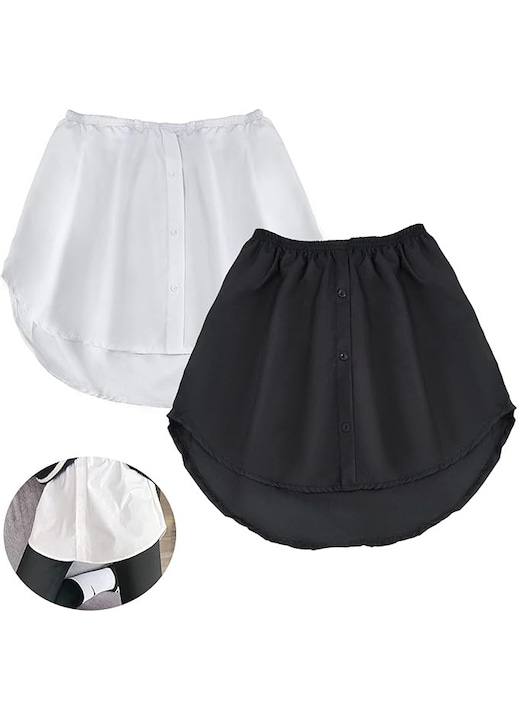 Pachet extensii fusta camasa dama, fusta mini, extensie camasa, fusta mini de dama ( S, negru+alb)