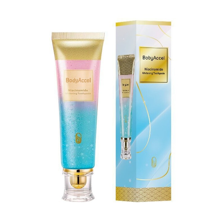 Niacinamid tartalmú fogkrém fehérítéshez, mélytisztításhoz, folteltávolításhoz és friss leheletért férfiak és nők számára
