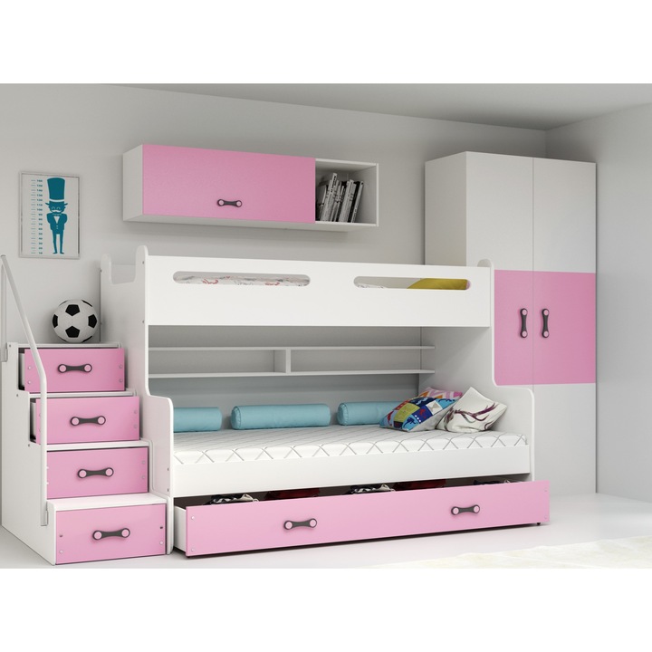 MAX 3 gyerekágy 120x200 fiókkal, RÓZSASZÍN