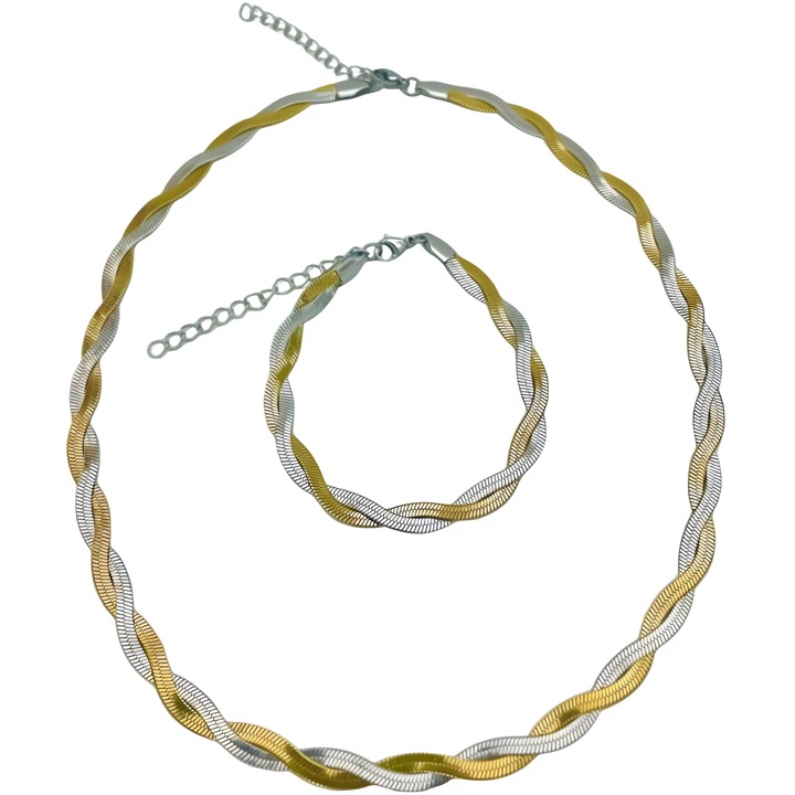 Set bijuterii IZMAEL DS-38798, aurie/argintie, otel inoxidabil, colier 45x0, 8cm, bratara 20x0, 8cm