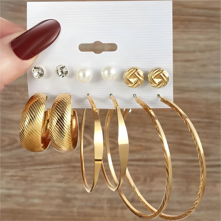 Set cercei IZMAEL XN-39022, aurie, 6 stiluri diferite, dimensiuni de la 0, 6x6, 5cm