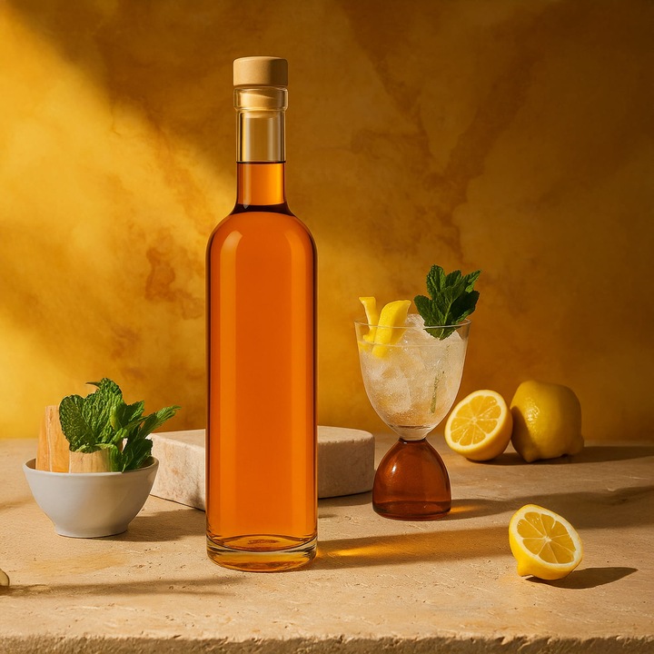 Sticla 500 ml cu dop sintetic, inchidere etansa, 29.5 x 6 cm, transparent, ideala pentru vin, lichior, vodca si bauturi artizanale