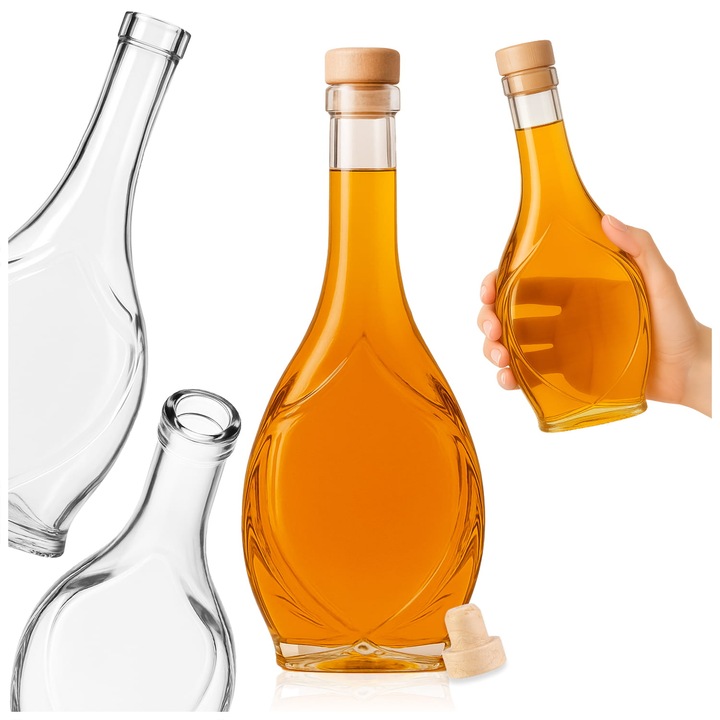 Set 50 sticle de 500 ml din sticla groasa, dop sintetic, design elegant, pentru vin, lichior, suc, sirop, ulei si otet, transparenta