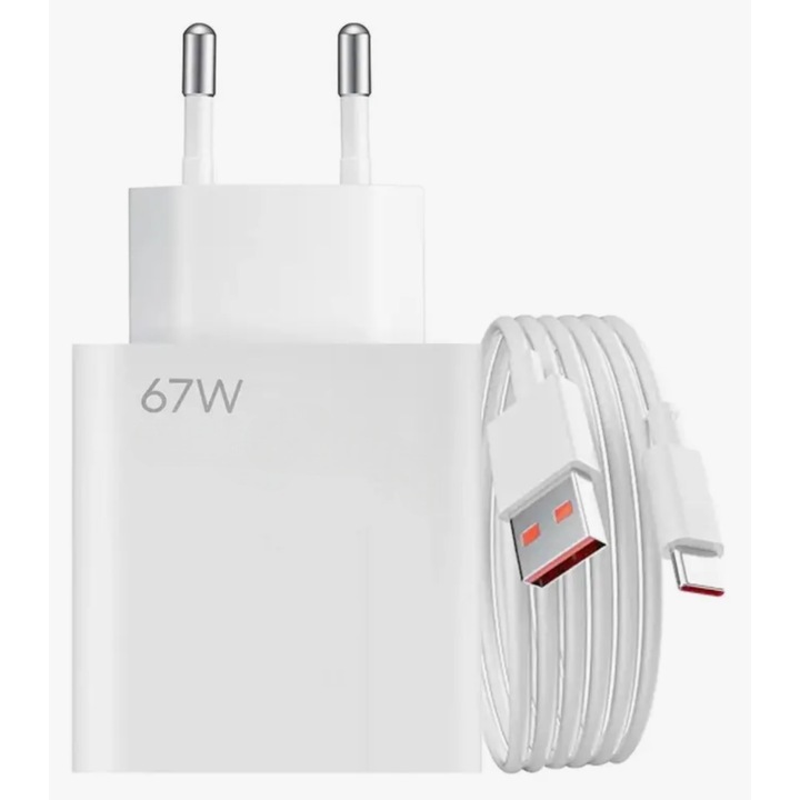 Set Incarcator 67W si cablu USB-C la USB-A 6A /2M, Quandes® Compatibil Samsung, Huawei, Xiaomi, Allview, Oppo, FastCharge