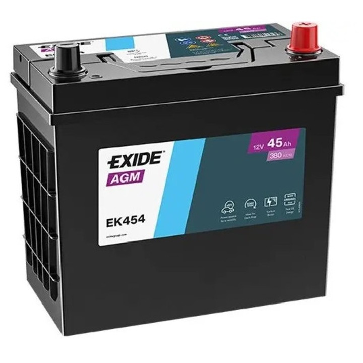 Акумулатор, Exide, AGM, JIS, 12V, 45Ah, 380A, EK454, R+