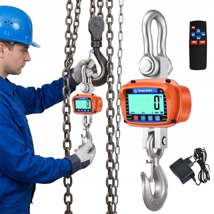 Cantar electronic cu cârlig, 3000 kg, măsurare temperatură și umiditate, portocaliu, set cu telecomandă și încărcător