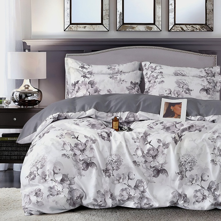 Ágynemű EmonaMall S17457, Kétoldalas, 4 párnahuzat, 6 részes, Világosszürke/Sötétszürke