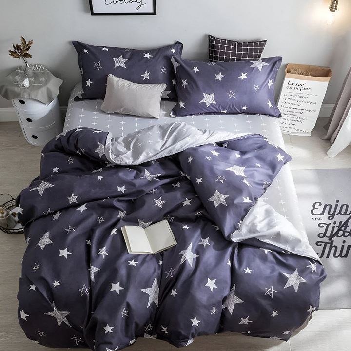 EmonaMall S13935 ágyneműgarnitúra, 4 részes, Kétoldalas, Sötétkék/Szürke