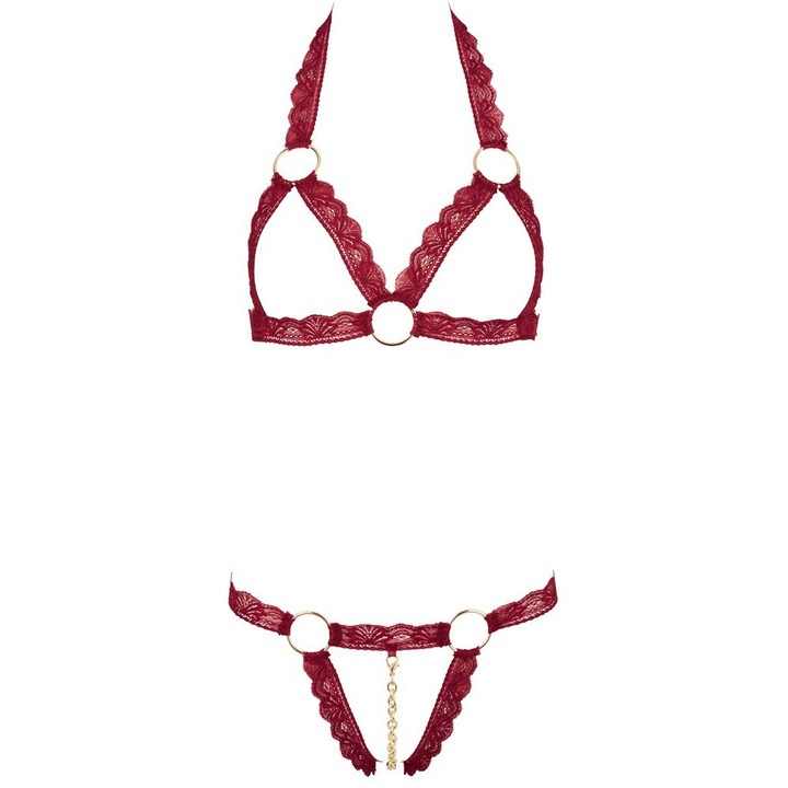 Set sexy din dantela deschisa cu lanturi decorative, Cottelli LINGERIE, S-M