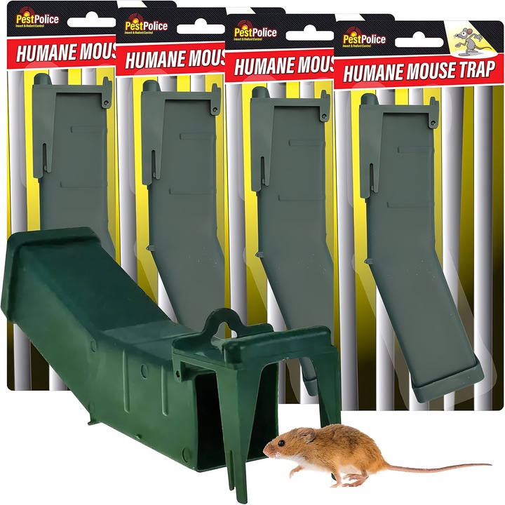 Set 4 capcane pentru soareci si sobolani, PestPolice, verde, 17x4x4cm