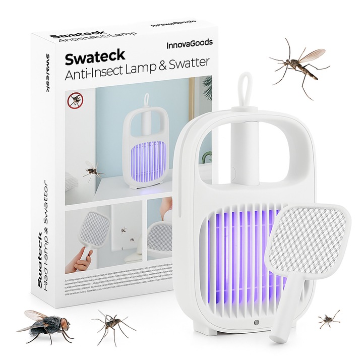 Електрическа UV лампа за насекоми с лопатка, InnovaGoods, 3 функции, 17,5x29x5,5см