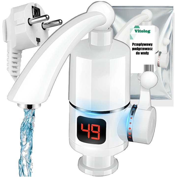 Csaptelep, Vitolog, elektromos vízmelegítő, 3000W, fehér, 27x11cm