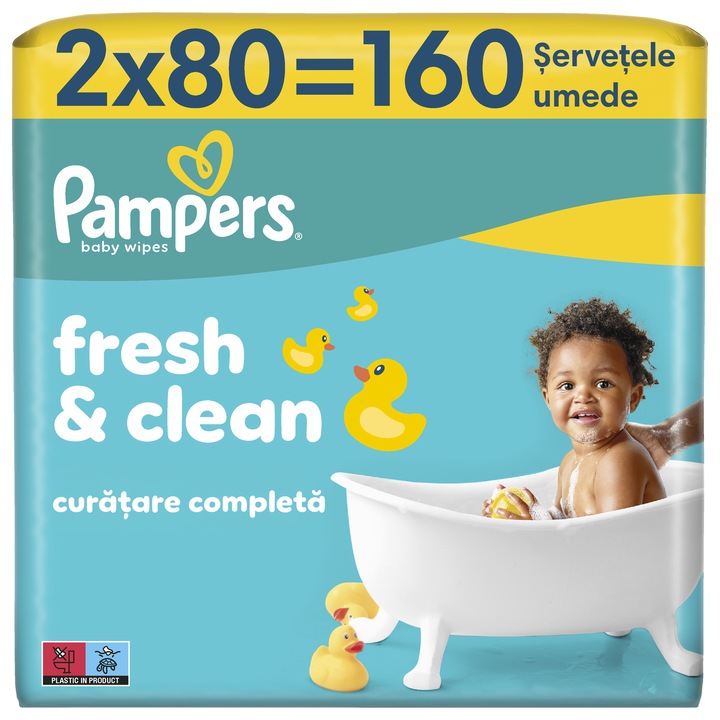 Servetele umede Pampers Fresh Clean, 2 pachete x 80 servetele, 160 buc