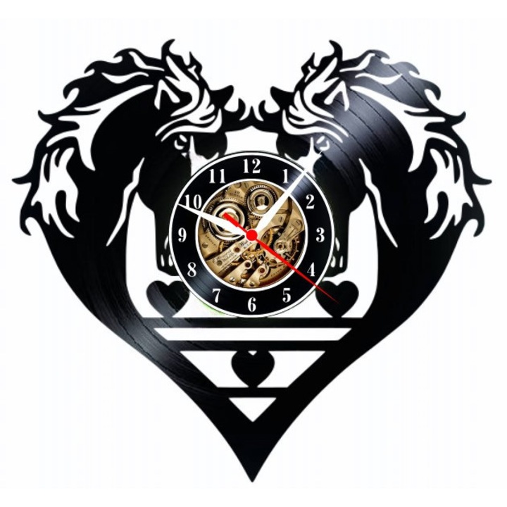 Dekoratív falióra „Ménes szíve – Nemes lovak”, bakelitlemezből készült, Kisállatok és természet design