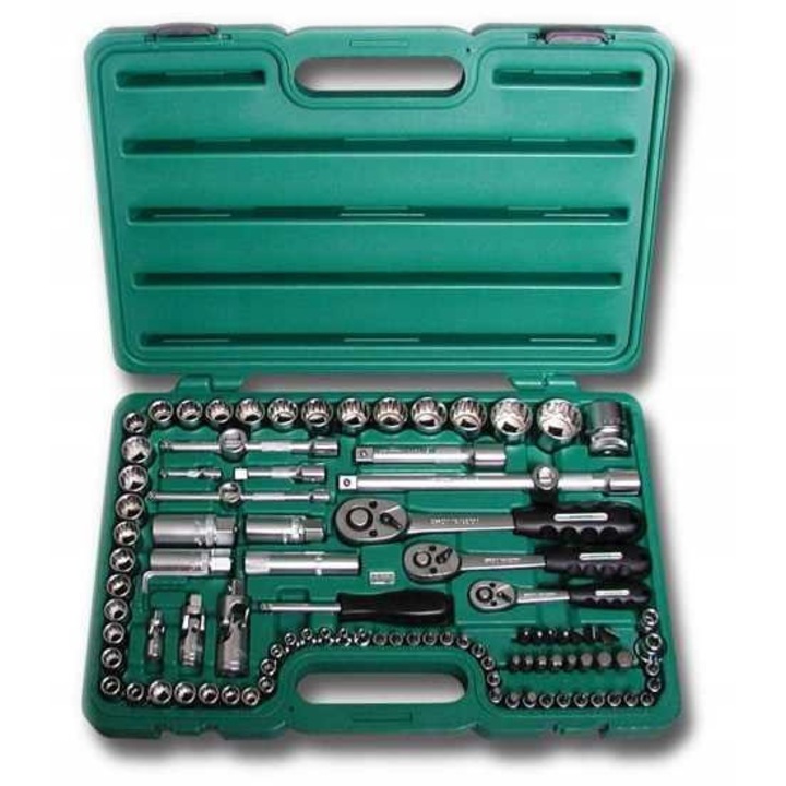 Set chei, 99 piese, sistem 1/4" 3/8" 1/2", accesorii, cutie de depozitare