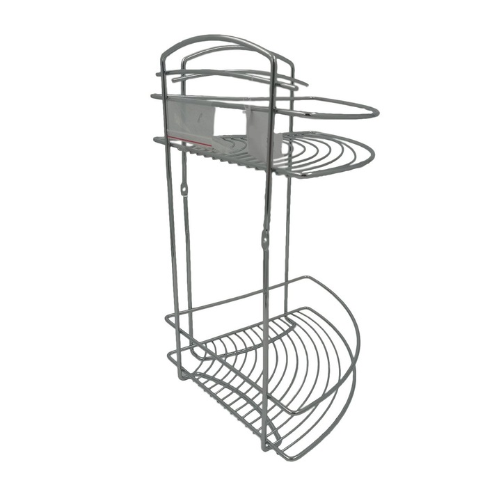 Etajeră de baie, pe colț, două niveluri, Inox