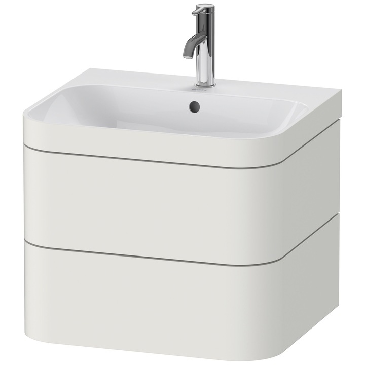 Set mobilier Duravit Happy D.2 Plus 60cm cu lavoar si dulap baza cu doua sertare, alb nordic mat satinat