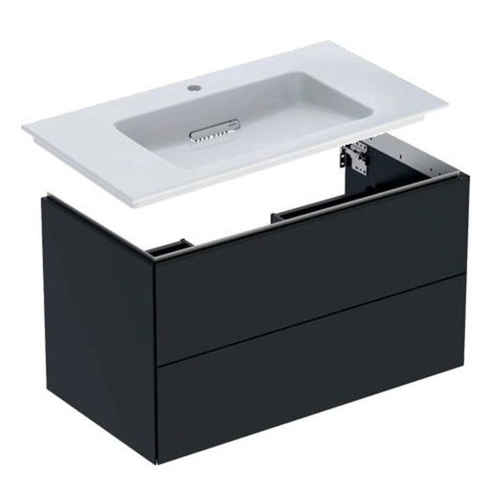 Set mobilier Geberit Acanto cu lavoar si dulap baza cu doua sertare, 90cm, negru mat