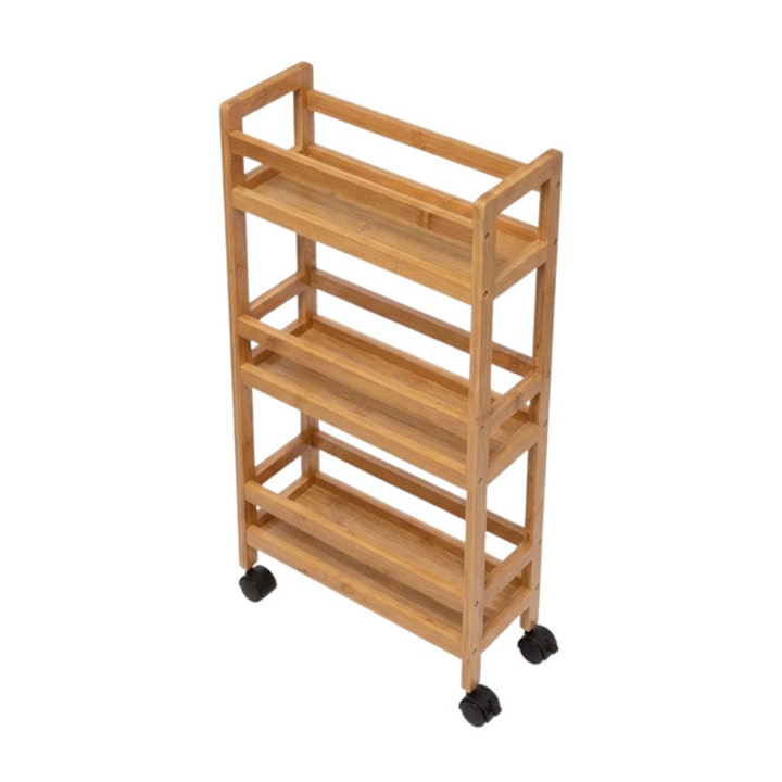 Raft de baie ingust pe roti, 3 rafturi KLUK, 76 cm