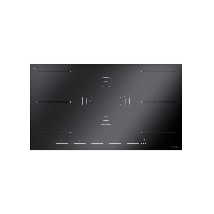 Plita incorporabila cu inductie Barazza, colectie Space, 90 cm, 5 zone, panou control tactil, detectare oala, functie Boost, child lock, timer, oprire de siguranta, indicator caldura reziduala, consum redus, negru