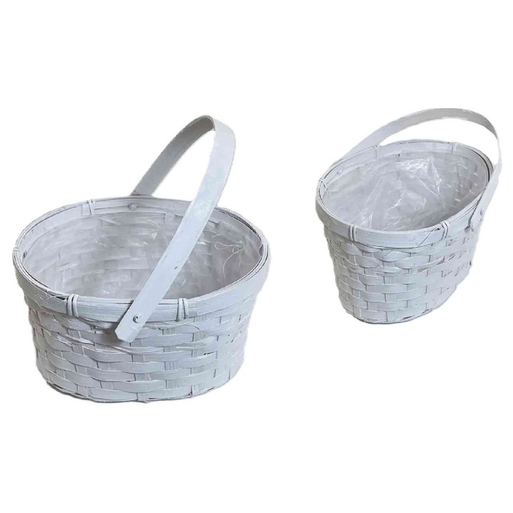 Coș împletit oval alb Lf. 66-25/W 19*15*H11/21cm