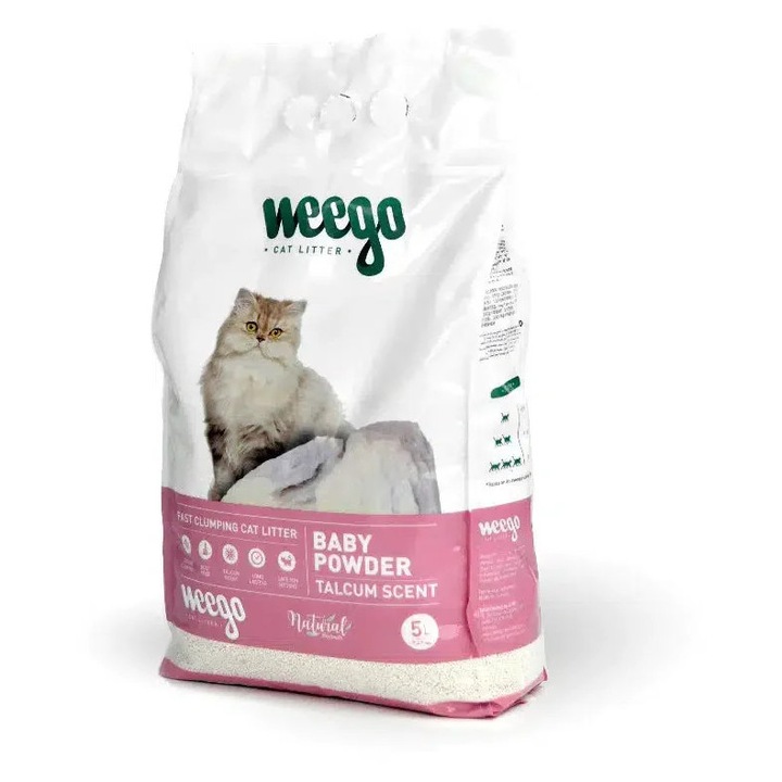 Nisip Fast Clumping PREMIUM pentru pisici, Baby powder - 5L