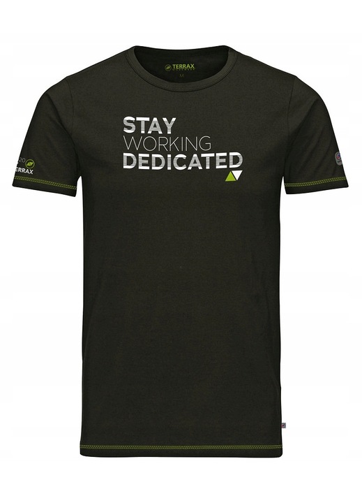 Férfi póló Terrax, sötétzöld, nagyméretű nyomtatás, kontrasztos varrás, pamut